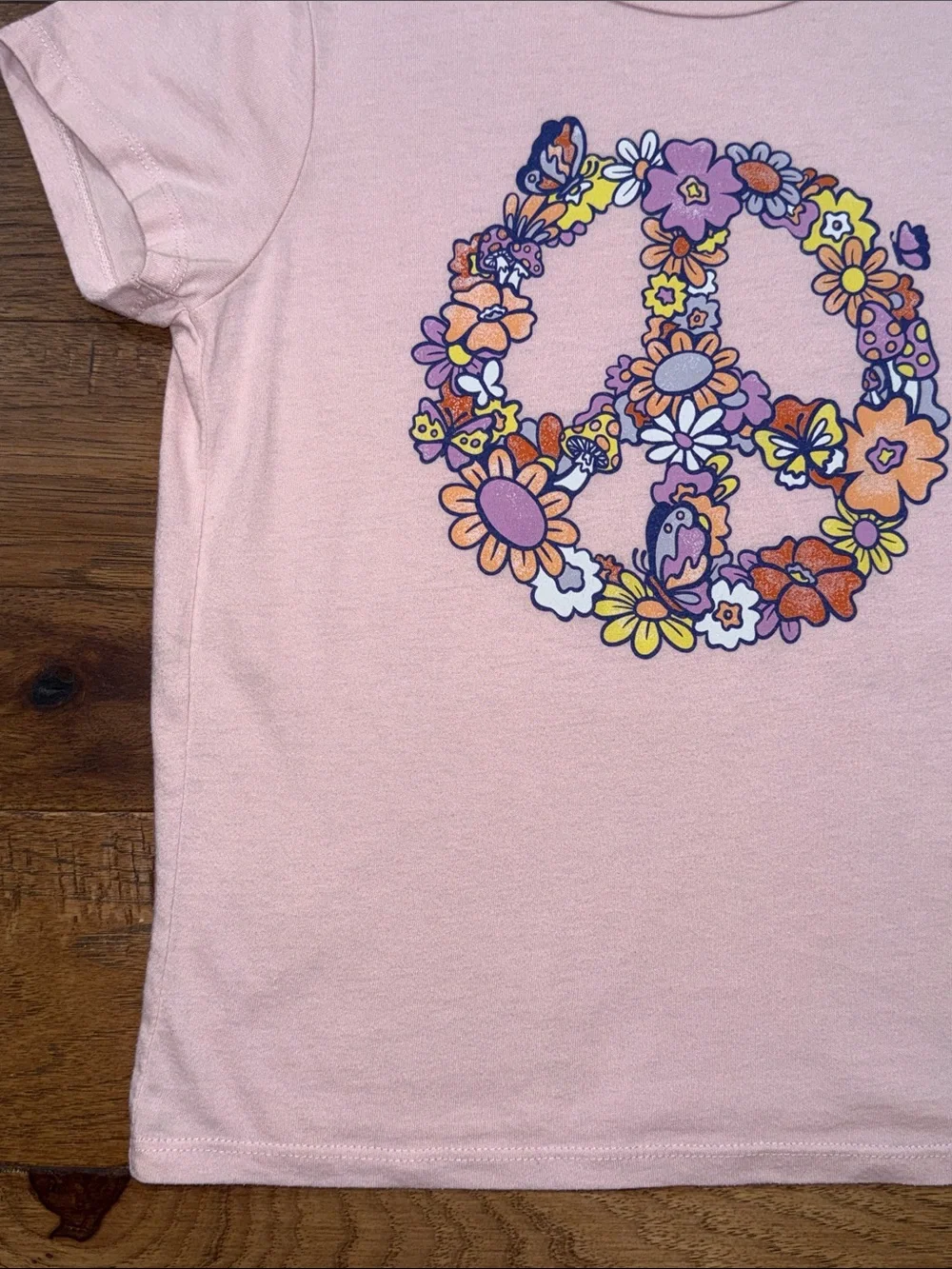 Old Navy Girls Floral Butterfly Mushroom Peace Sign Shirt - Size L (10/12)